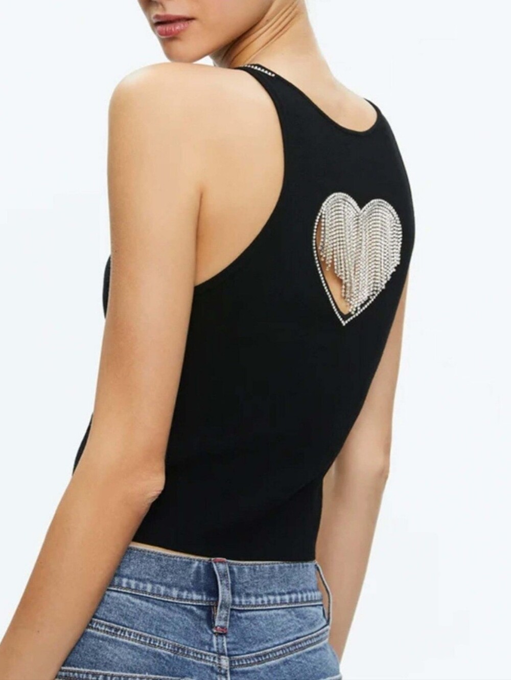 Alice + Olivia Black Tank with Rhinestone Trim